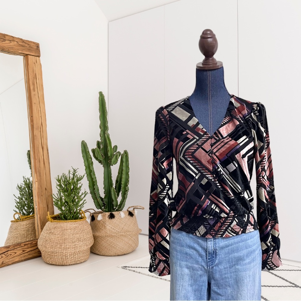 White House Black Market Geo Burnout Velvet Blouse